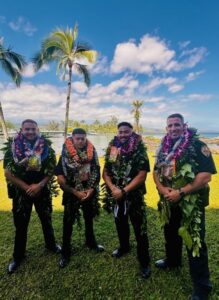 Photo of 103rd recruit class left to right: Officer Roberto F. Lopez, Officer Dayton K. Fukunaga, Officer Ethan J. Castillo (class president), Officer James R. Skizewski.