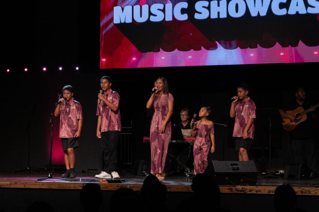 2025 HIPAL Youth Music Showcase winners Nā Leo Kū performing on stage.