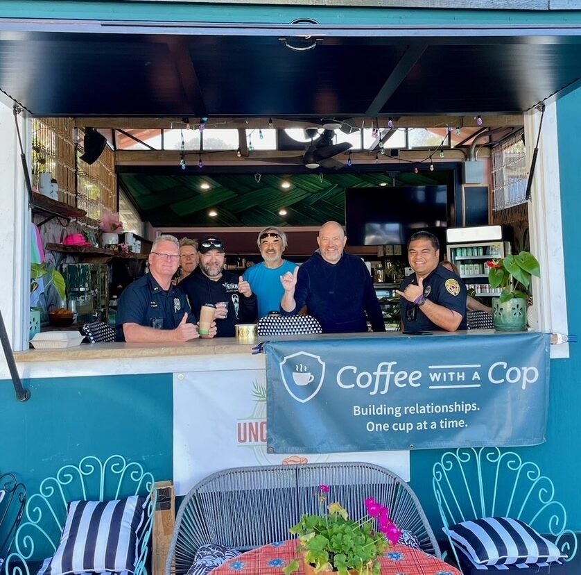 Officers and public at Uncle Kimo's Coffee With a Cop