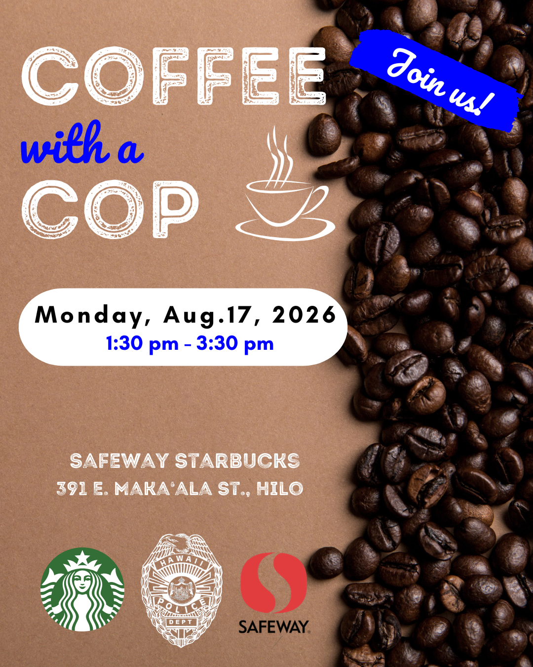 Coffee with a Cop flyer for Hilo.