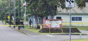 Bomb squad member in full gear near Keaau post office.
