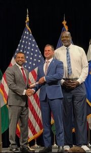  FBI director Kash Patel, Lt. Kevin Brodie, and Shaquille O’Neal. 