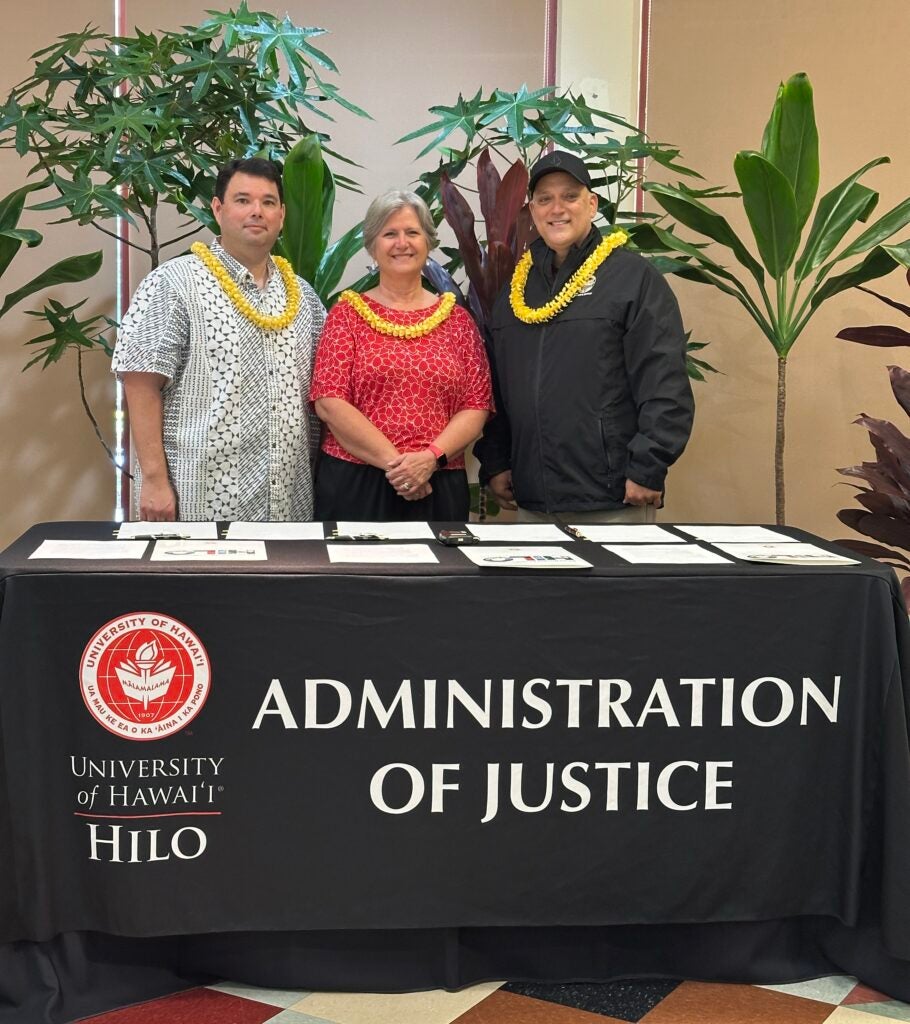 HPD Acting Chief Reed Mahuna, UH Chancellor Bonnie Irwin, Mayor Kimo Alameda