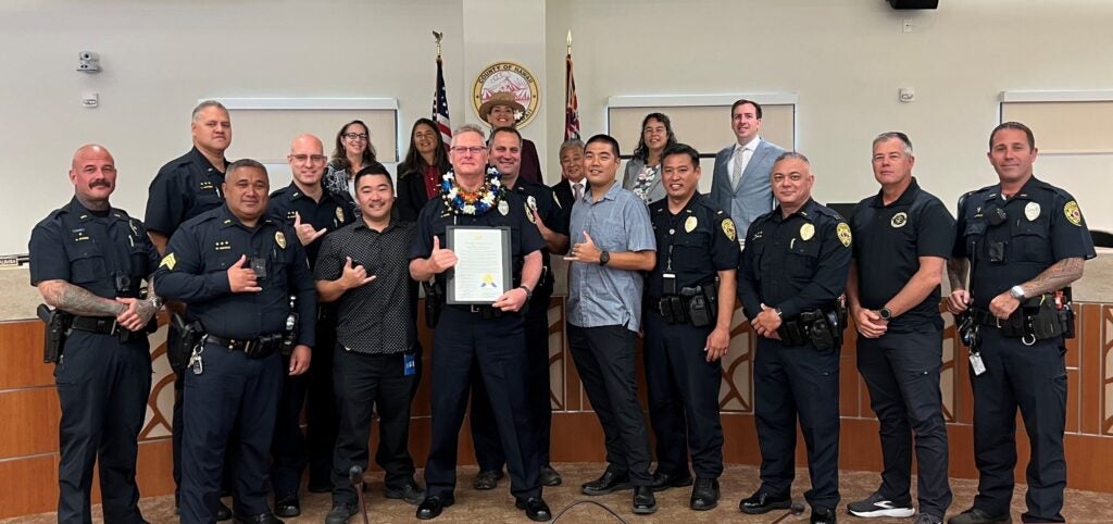 For his outstanding commitment to community policing and the meaningful partnerships he has fostered in West Hawai‘i, Kona Community Policing Officer Dwayne Sluss received the Hāweo Award during a ceremony held at the Hawai‘i County Council Chambers in Kona on Wednesday, July 23, 2025.