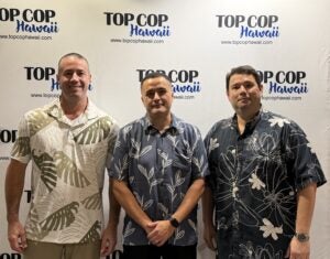 Pictured left to right: Captain Rio Amon-Wilkins, Detective David Po‘ohina, and Interim Chief Reed Mahuna.
