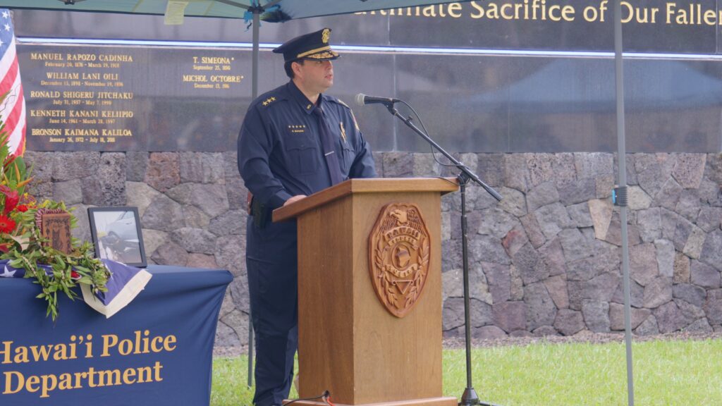 Interim Chief Mahuna speaking at K9 memorial.