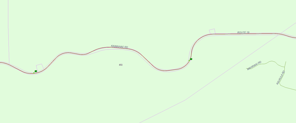 Map of Kawaihae road between the 65 and 66 mile markers. 
