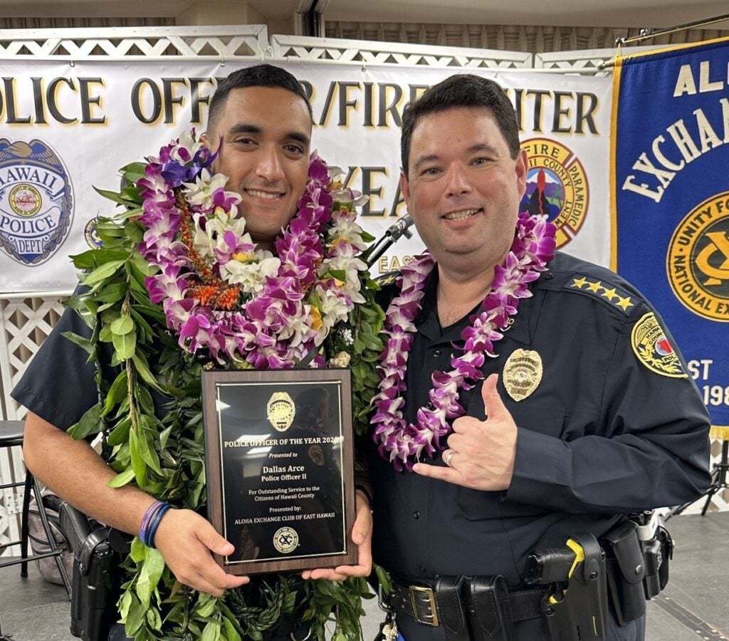 Puna Patrol Police Officer Dallas and Police Chief Reed Mahuna. 