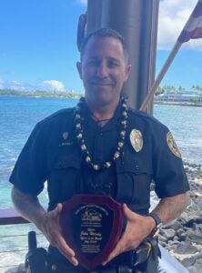 The Hawai‘i Police Department is pleased to announce that Officer John Harvey was recognized by the Kona Crime Prevention Committee as Officer of the Month for July 2025 for his thorough investigative work and initiative in uncovering a fraudulent scheme targeting visitors to West Hawai‘i.
