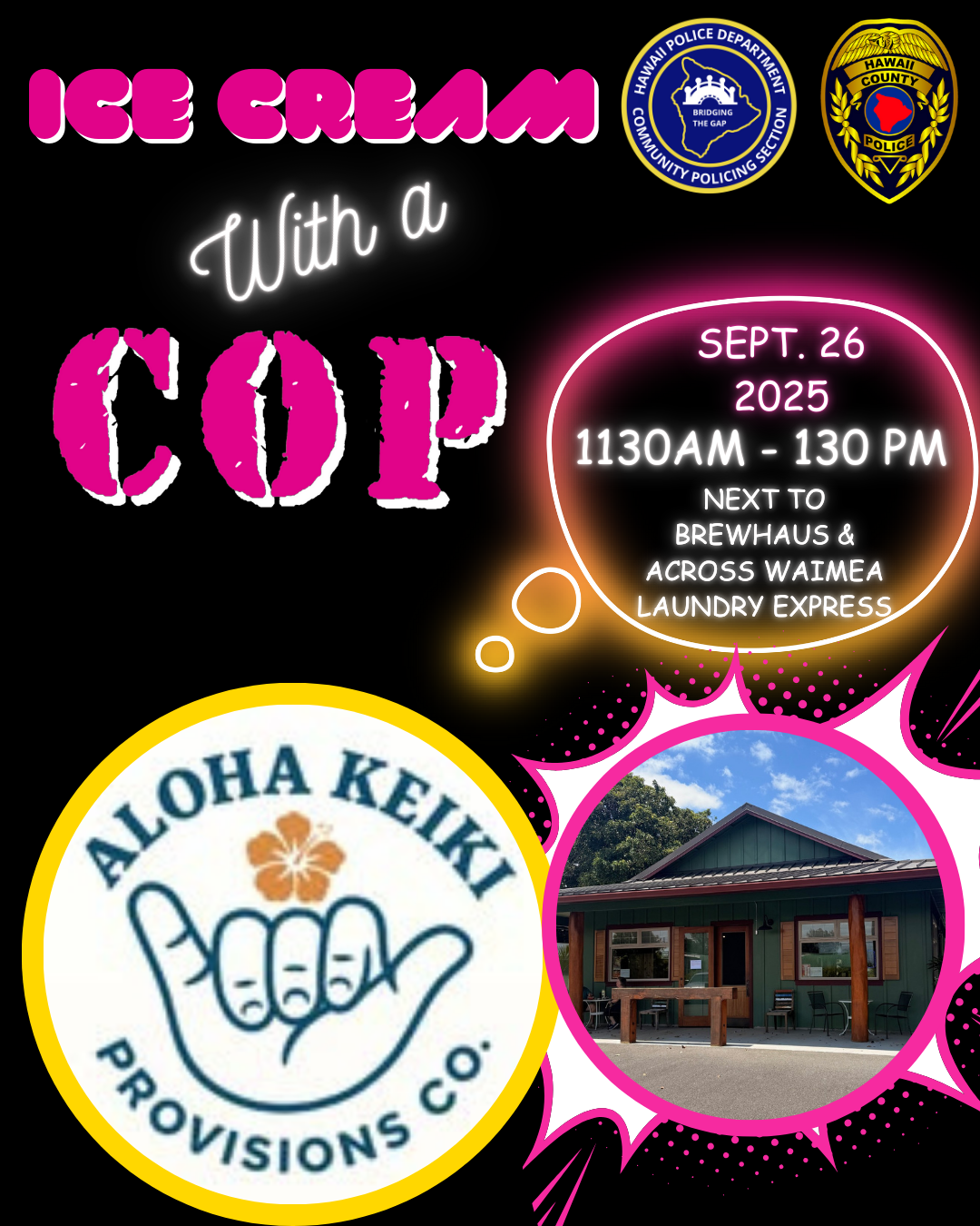 Infographic describing Ice Cream With a Cop Sept. 26 in Waimea