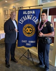 Mayor Kimo Alameda with September 2025 Aloha Exchange Club Officer Of the Month Dallas Arce.