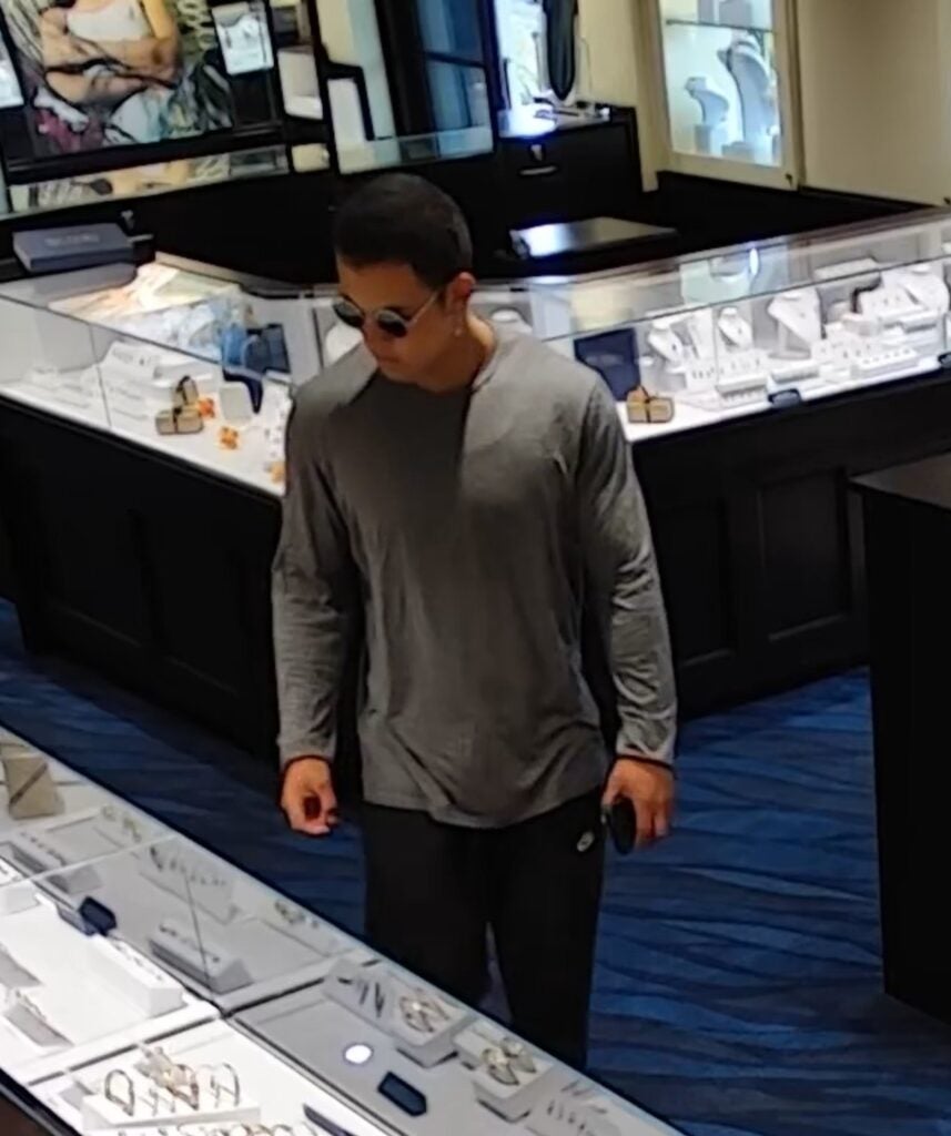 Suspect in grey shirt and black pants