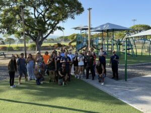 Group photos of volunteers involved in the clean-up of Kailua Park Playground.